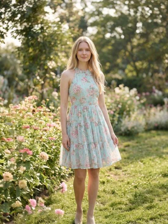 Eliza J Dresses & Skirts - New Eliza J Dress Mint Green Floral Eyelet Halter Dress Size 8